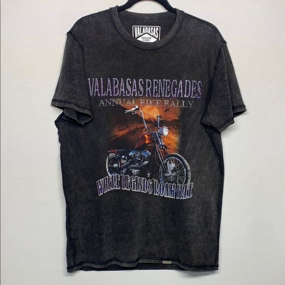 Valabasas Black Short Sleeve Tee with Vintage Motorcycle Graphic - Picture 1 of 8